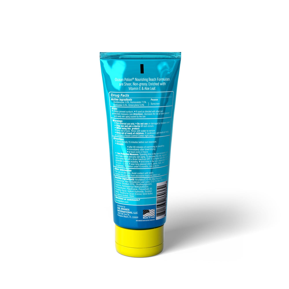 Ocean Potion sunscreen lotion spread-on-arm demonstrates quick absorption for beach-ready skin.