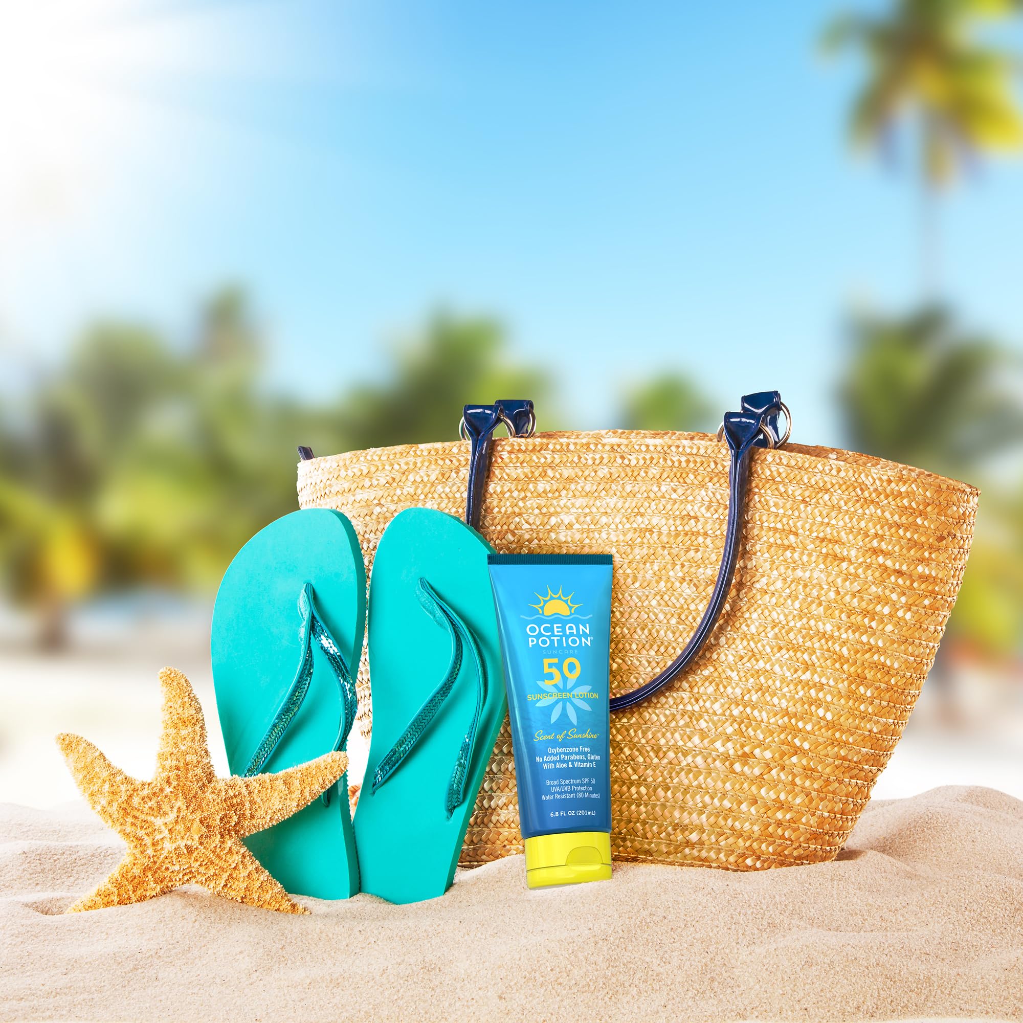 Ocean Potion Sunscreen Lotion SPF50 Aloe Vitamin E formula provides nourishing care.