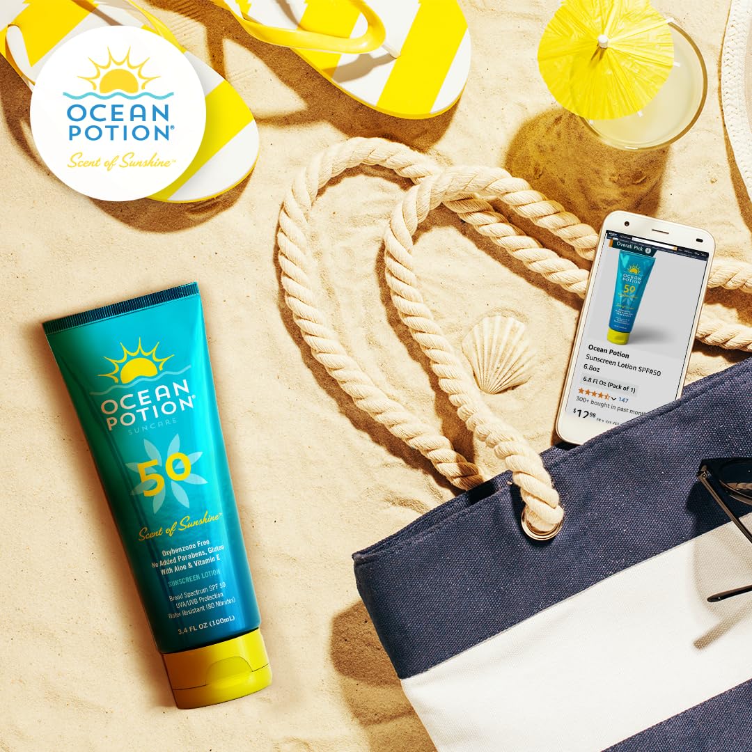 Ocean Potion Sunscreen Lotion SPF50 6.8oz creamy-swirl demonstrates non-greasy texture on skin.