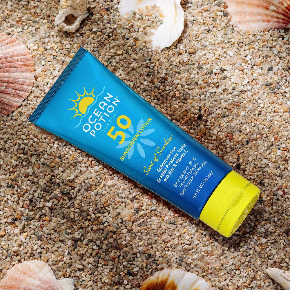 Ocean Potion Sunscreen Lotion SPF50 outdoors with UVA/UVB protection for daily sun safety.