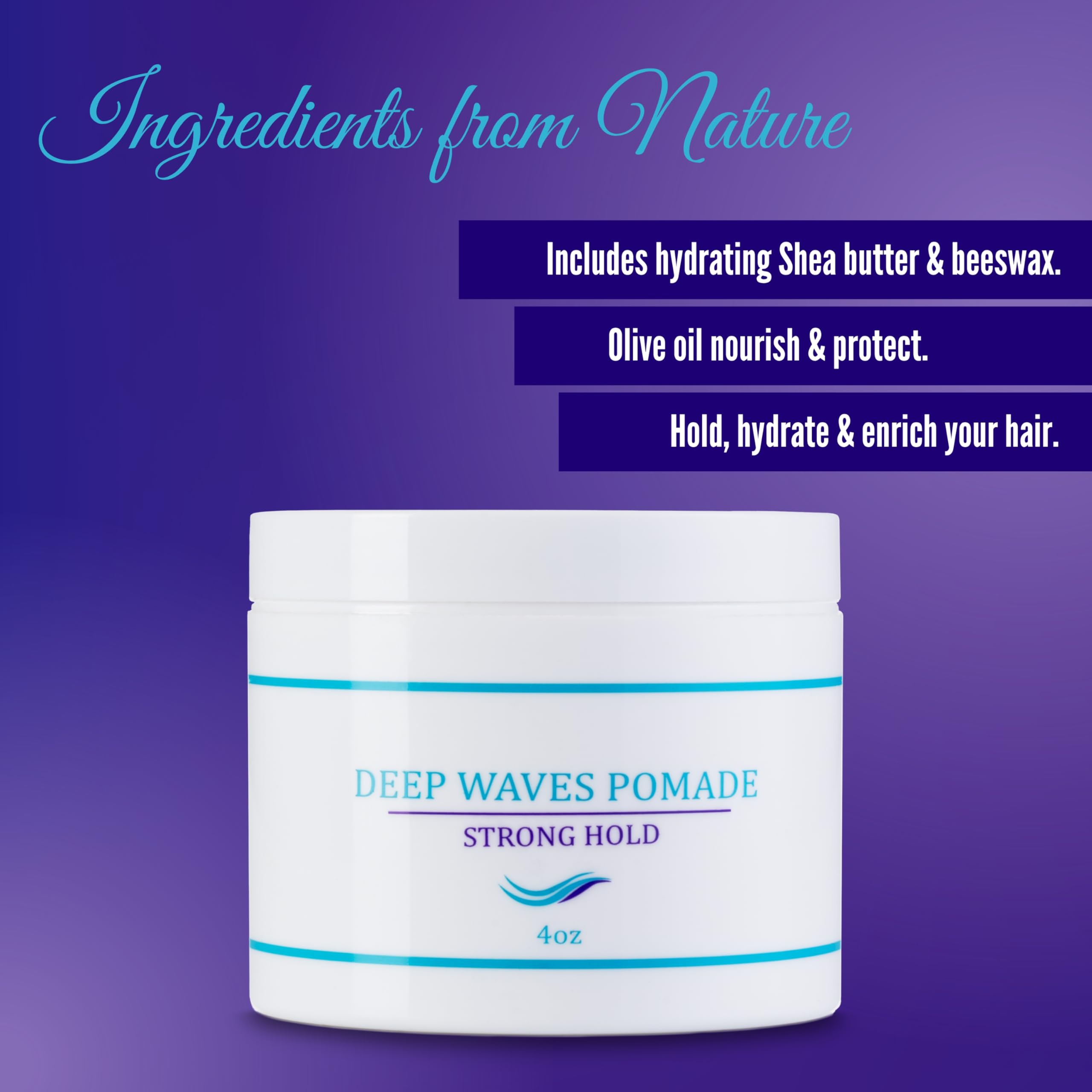 Ocean View Deep Waves Pomade on a model’s crown demonstrates defined waves with natural shine.
