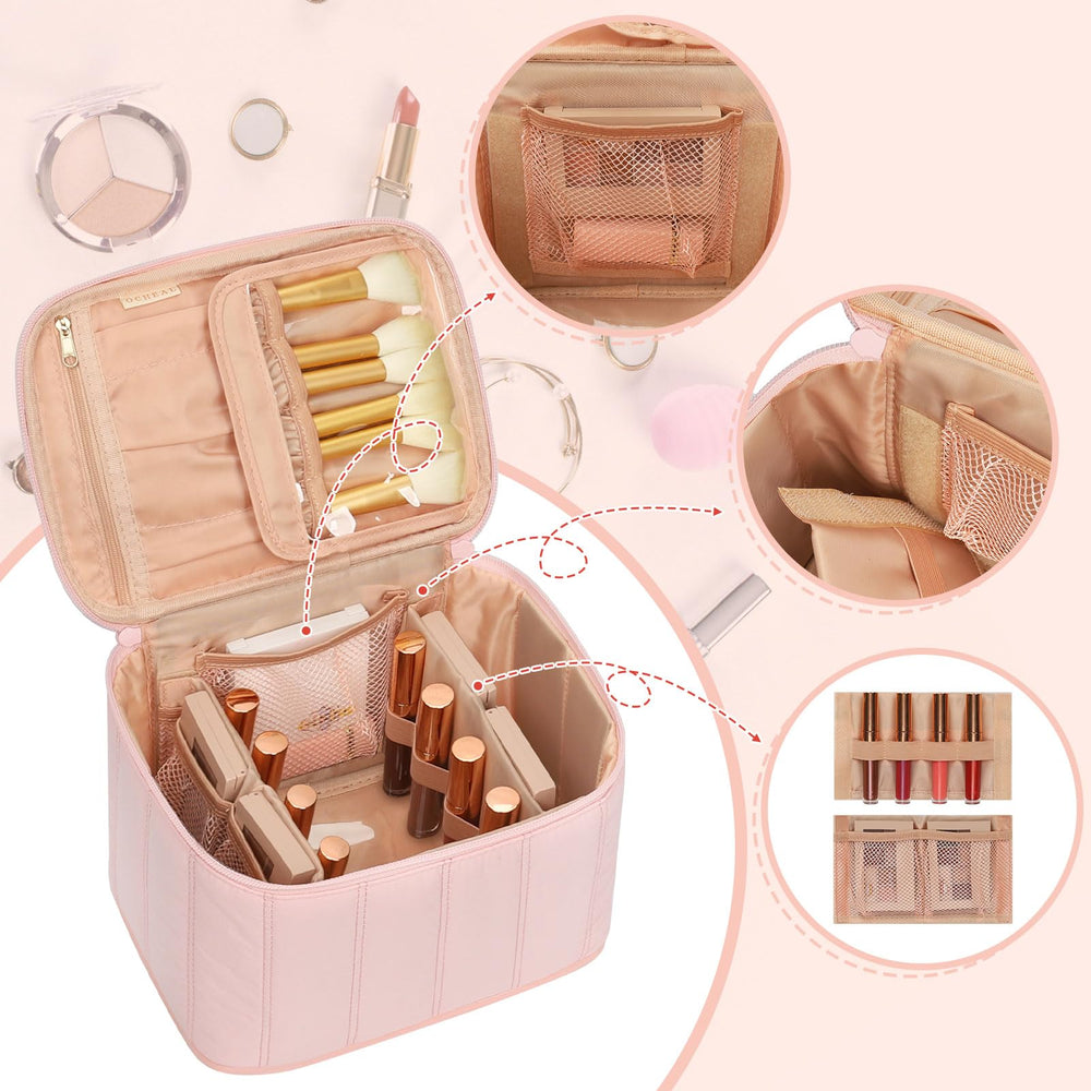 OCHEAL cosmetic bag divider-compartment showing brushes and masks dust protection