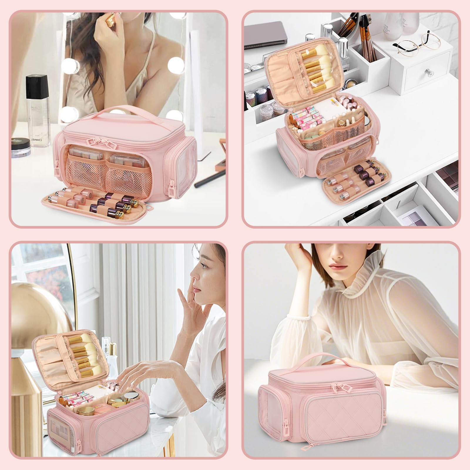OCHEAL large makeup bag integrated-handle enables easy carrying.