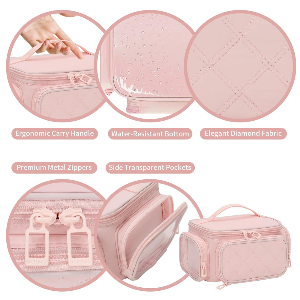OCHEAL large makeup bag padded interior cushions cosmetics during transport.