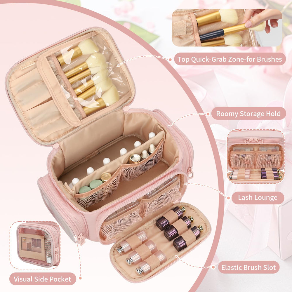 OCHEAL large makeup bag side pockets hold small items for quick access.
