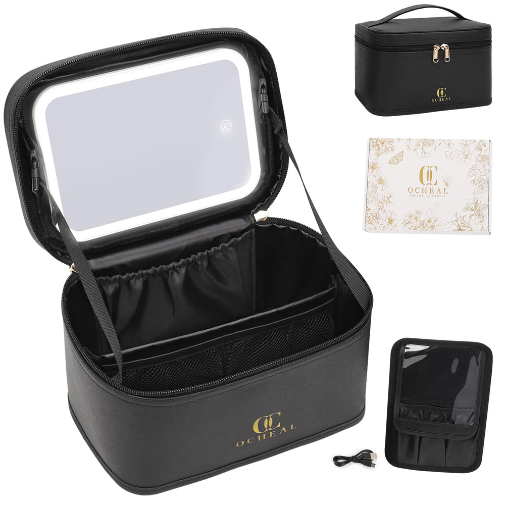 OCHEAL makeup bag black finish ready for travel and everyday use with support.