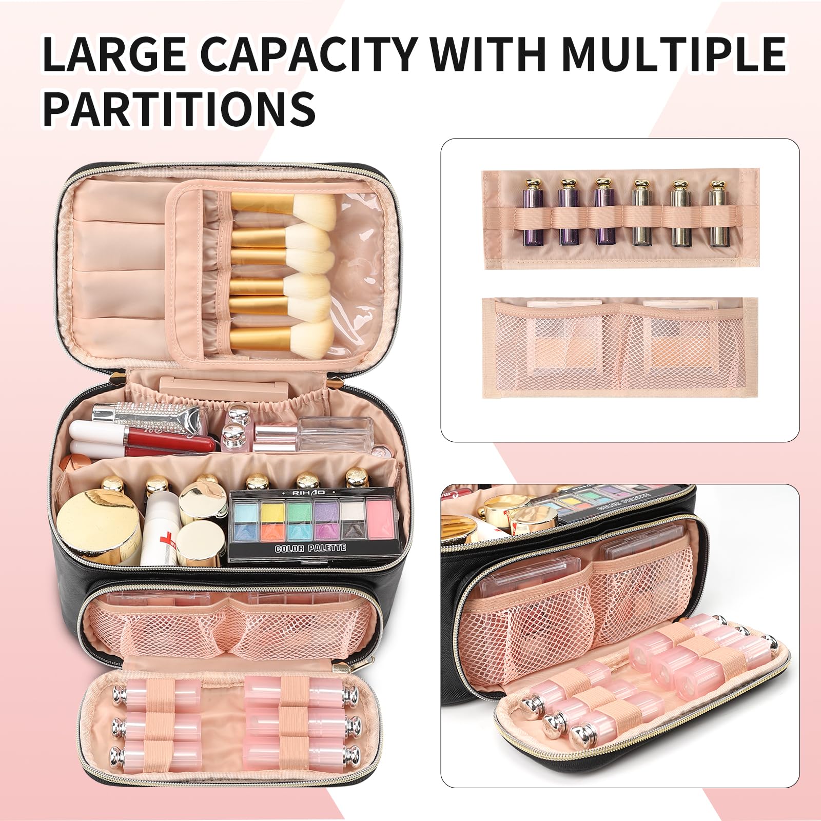 OCHEAL makeup bag bottom PVC gasket tabs aid sealing and spill protection.