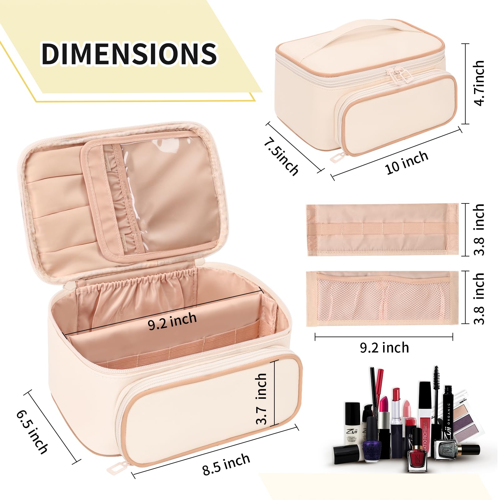 OCHEAL makeup bag bottom PVC tabs resist moisture and spills.