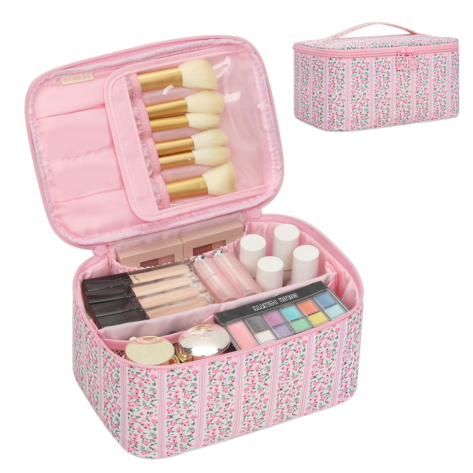 OCHEAL makeup bag brush slot keeps brushes organized on the go.