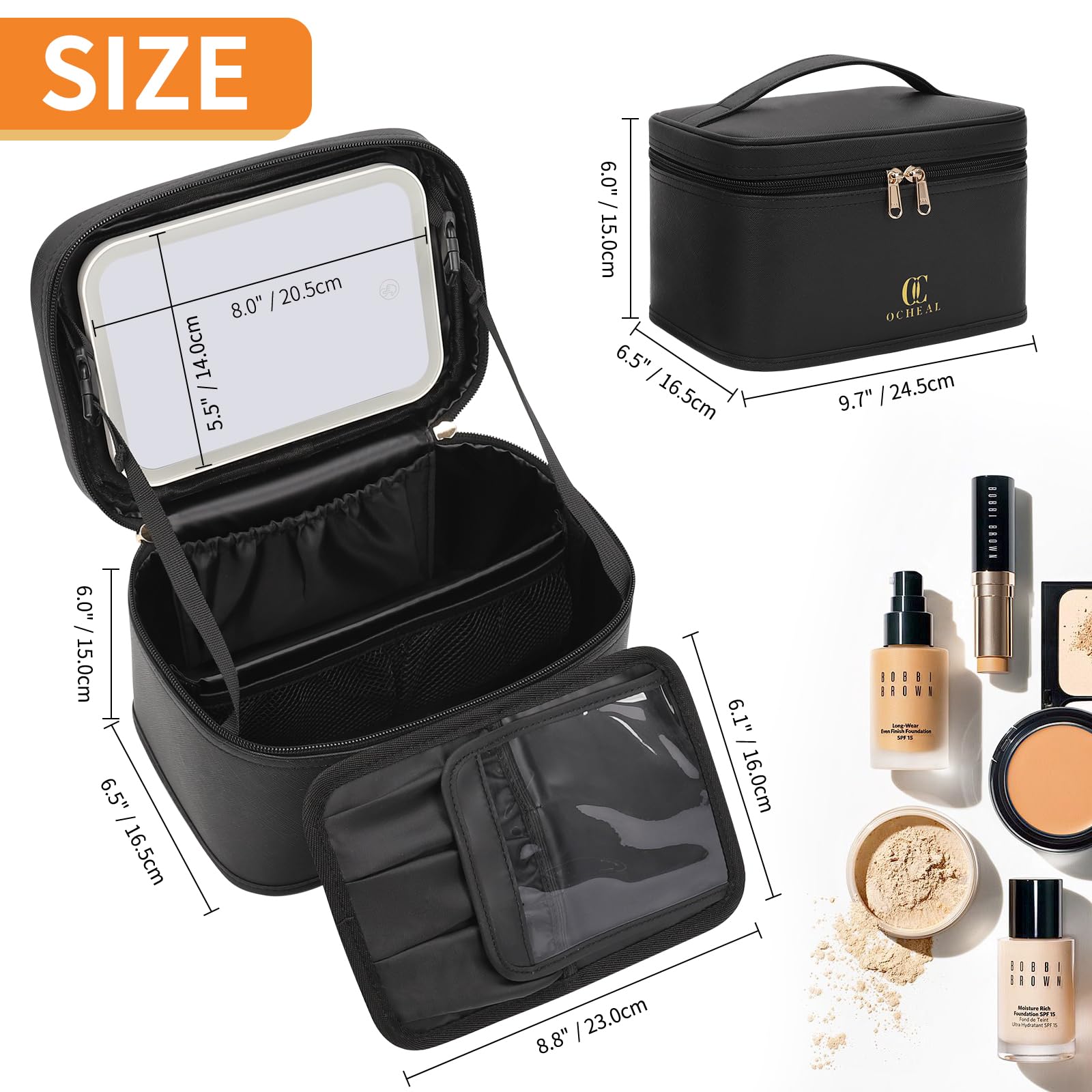 OCHEAL makeup bag two-way zippers provide quick access during busy mornings.