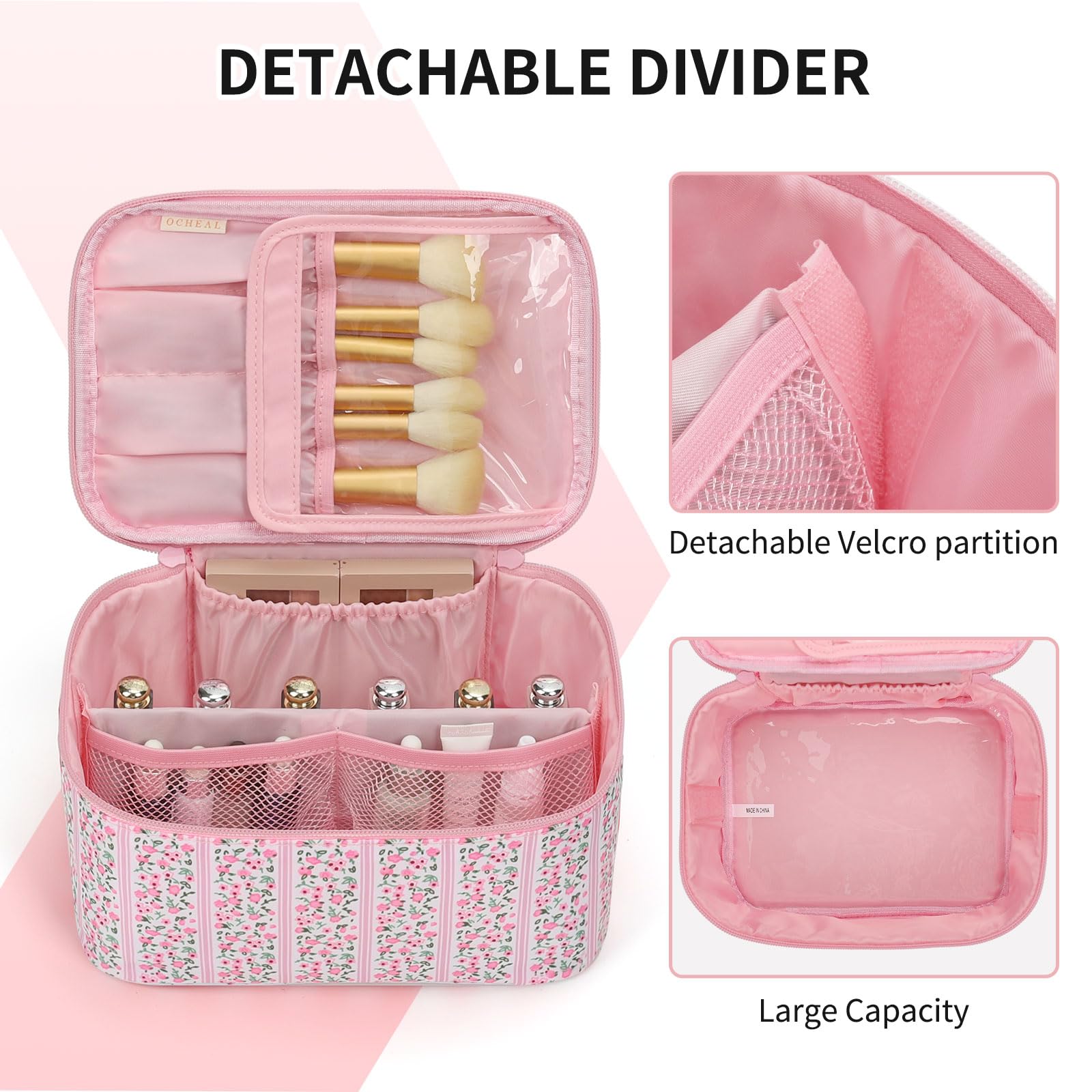 OCHEAL makeup bag fits in carry-on luggage with compact dimensions.