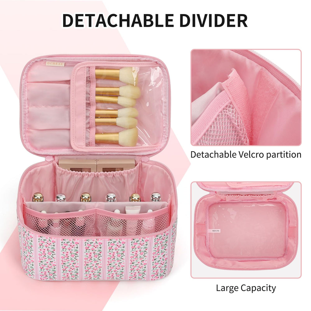OCHEAL makeup bag fits in carry-on luggage with compact dimensions.