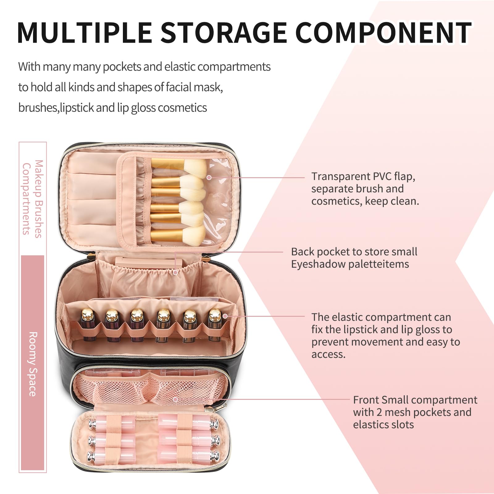 OCHEAL makeup bag with double-way zipper for smooth access