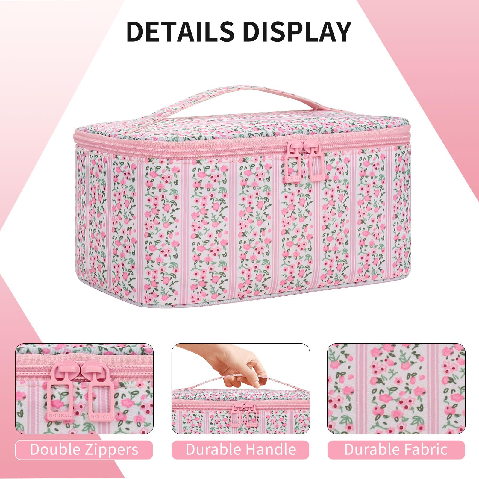 OCHEAL makeup bag flexible dividers create tidy cosmetic sections.