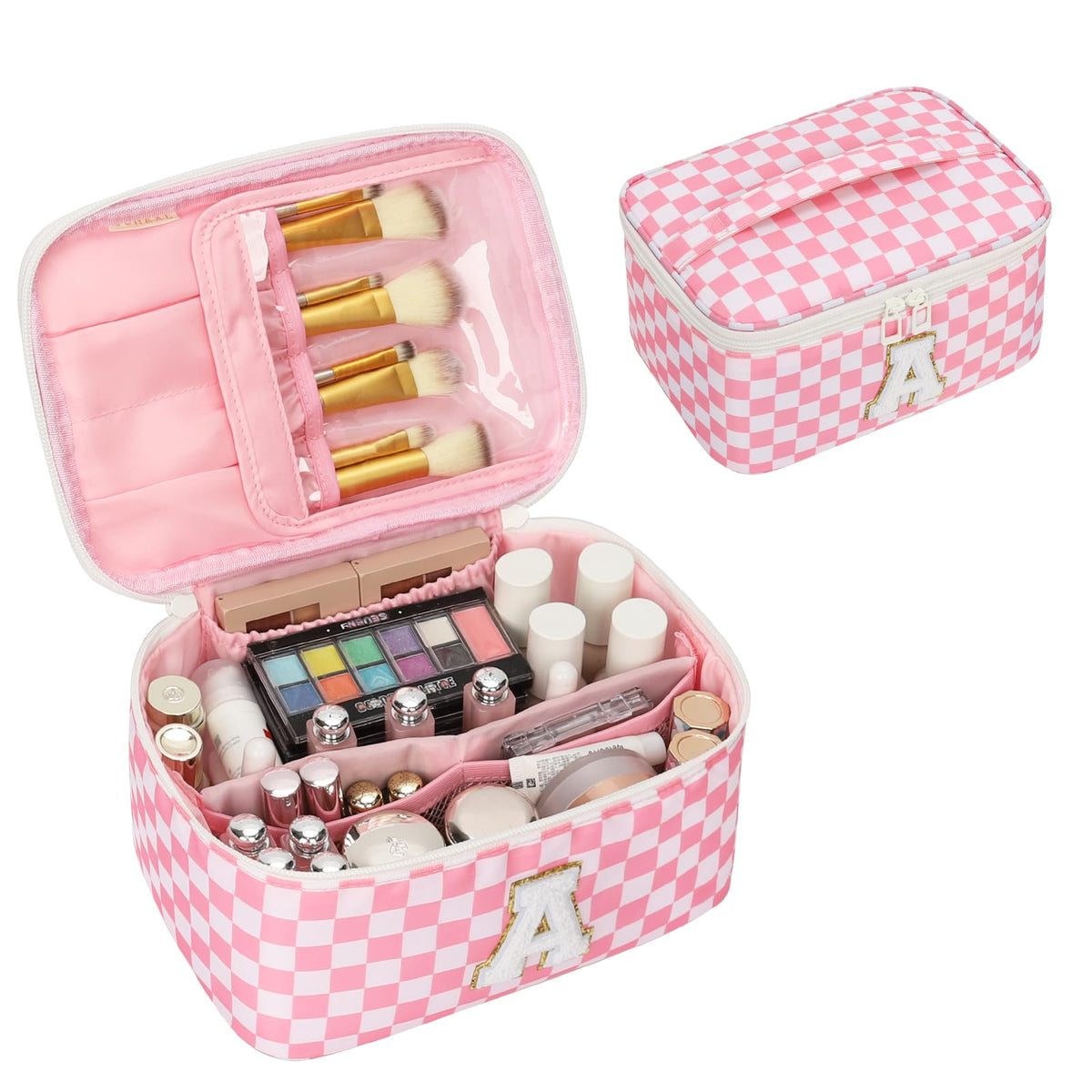 OCHEAL makeup bag front view pink for stylish organization on the go