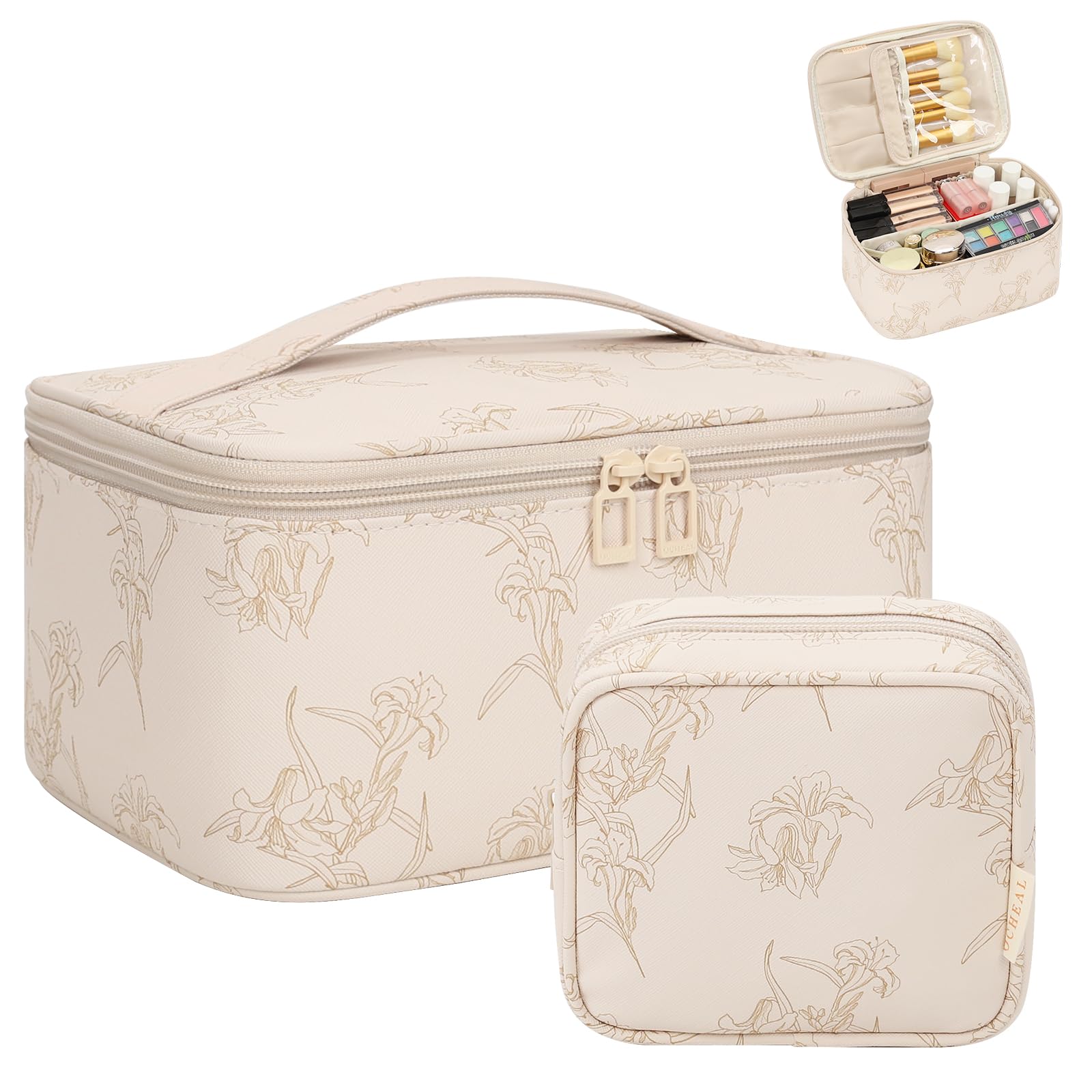 OCHEAL makeup bag large bag exterior highlights spacious carry for cosmetics.