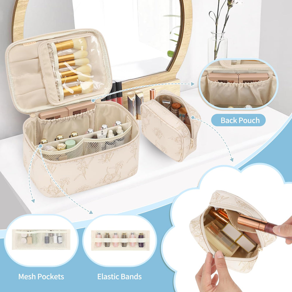 OCHEAL makeup bag large bag interior with multiple pockets for organized palettes.