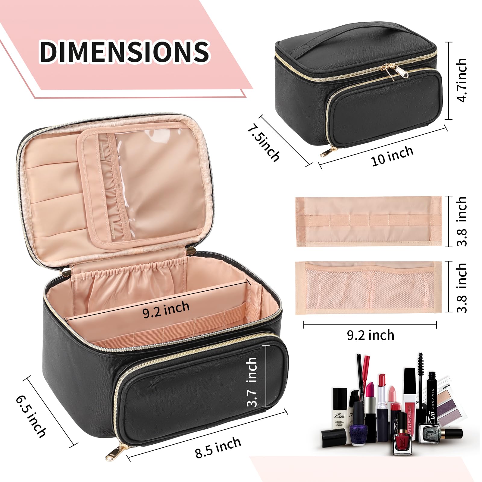 OCHEAL makeup bag large main compartment stores cosmetics and toiletries.
