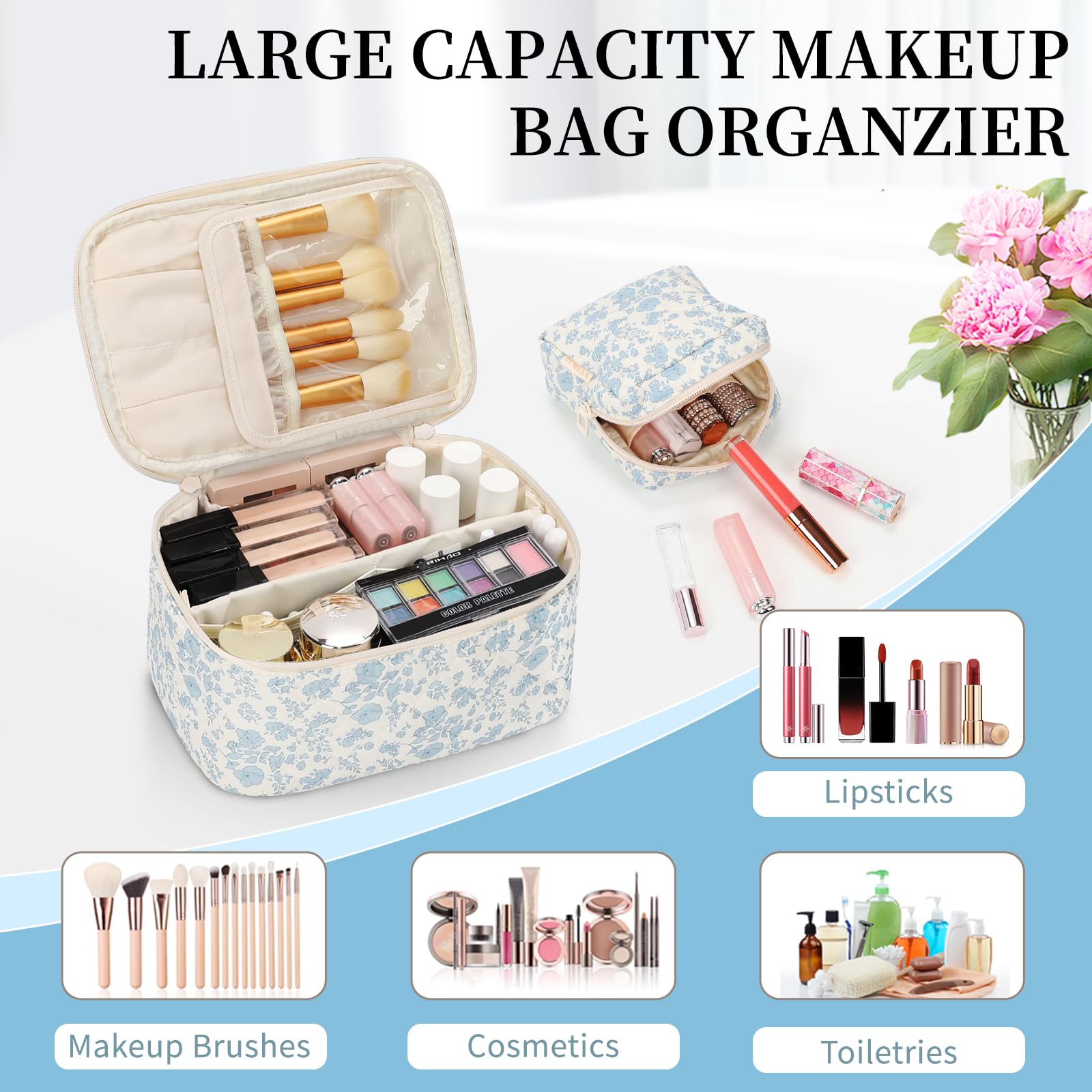 OCHEAL Makeup Bag Set large bag interior pockets for organized palettes and brushes