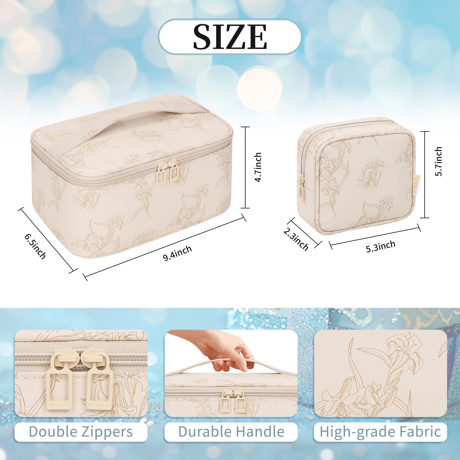 OCHEAL makeup bag small pouch interior reveals secure slots for small accessories.