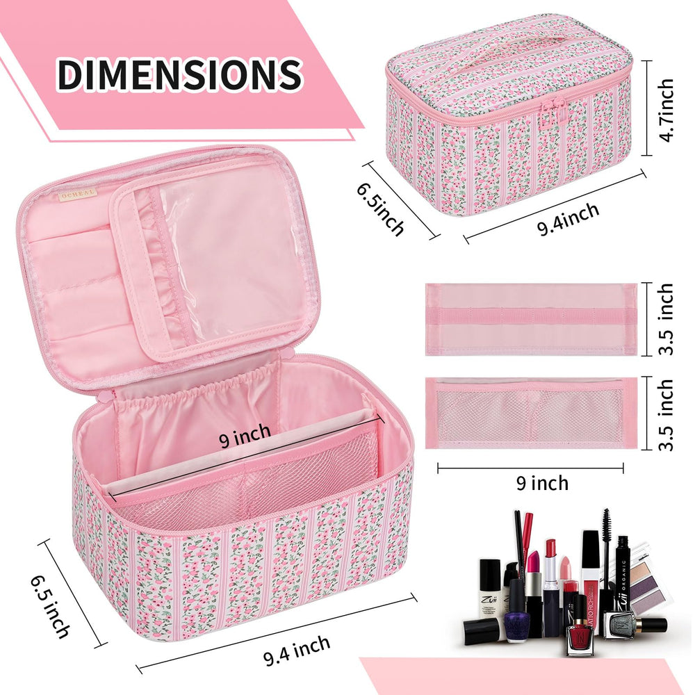 OCHEAL makeup bag suitcase-friendly design slides into luggage easily.