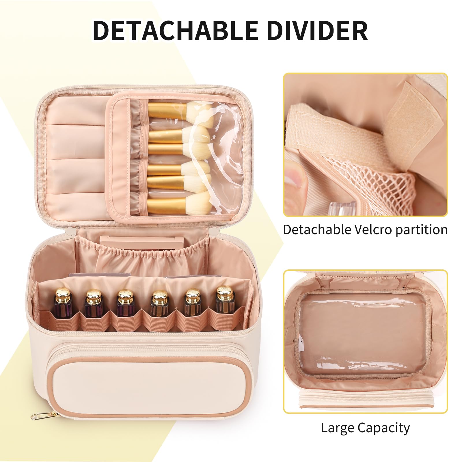 OCHEAL makeup bag top handle for easy carry on the go.