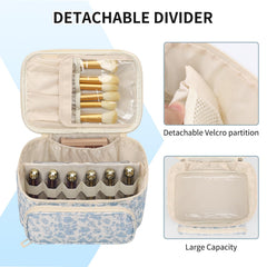 OCHEAL makeup bag with top leather handle for easy grabbing on the go