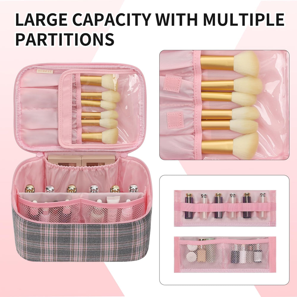 OCHEAL makeup bag two-way zipper offers quick access and secure closure.
