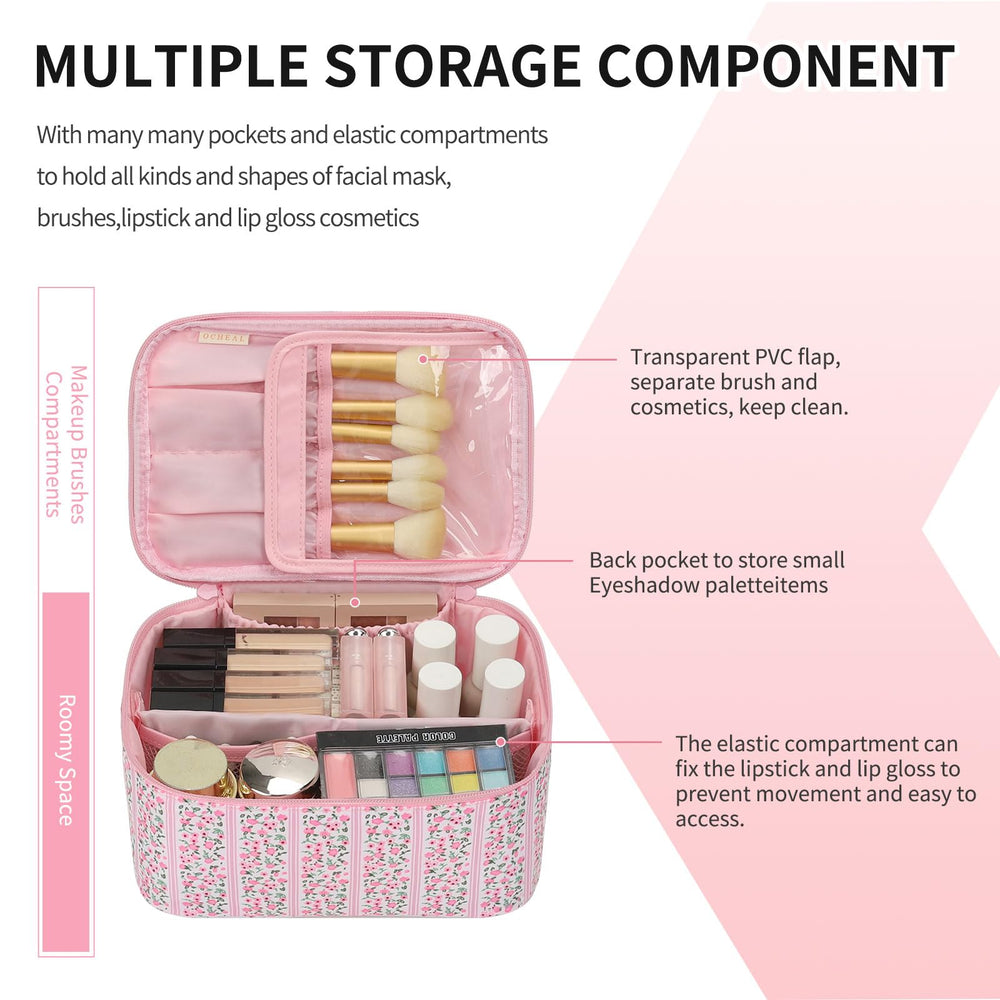 OCHEAL makeup bag two-way zippers for easy, quick access.