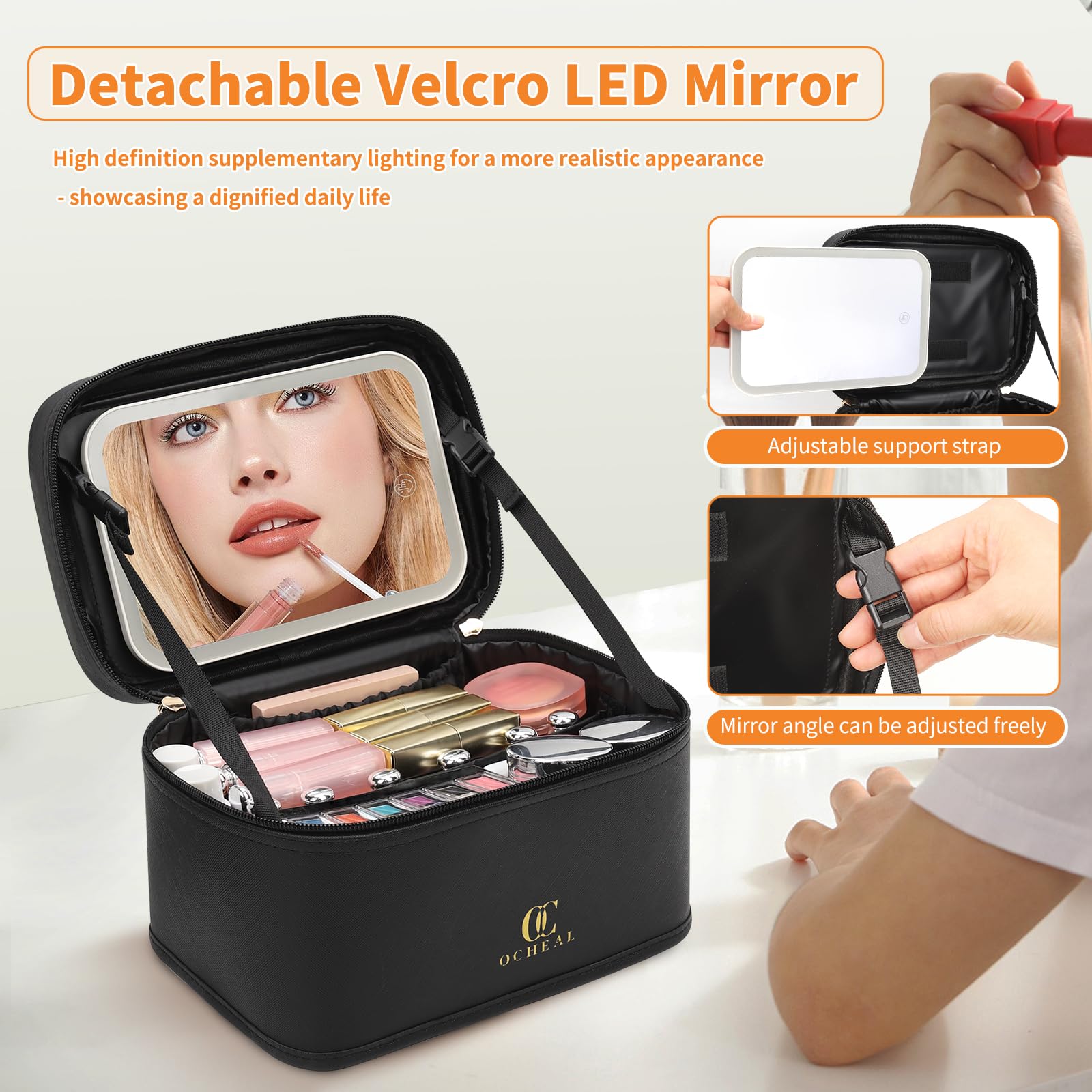 OCHEAL makeup bag compact travel size, fits easily in a carry-on.