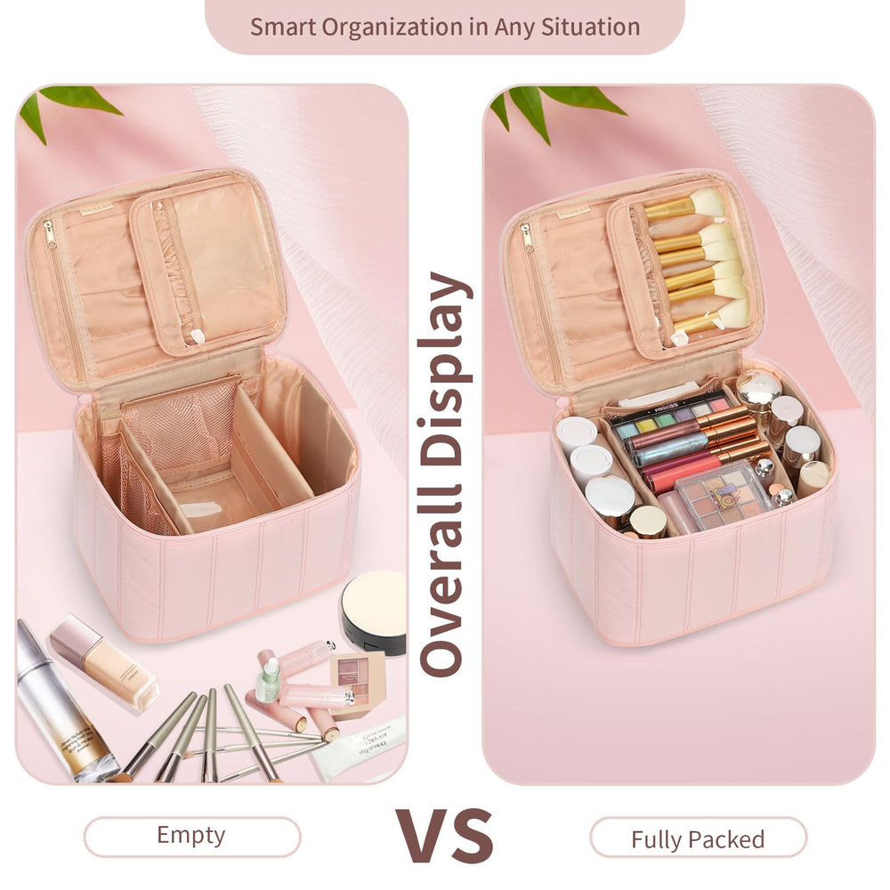 OCHEAL makeup case four pockets interior keeps lipstick, mirror, tools organized