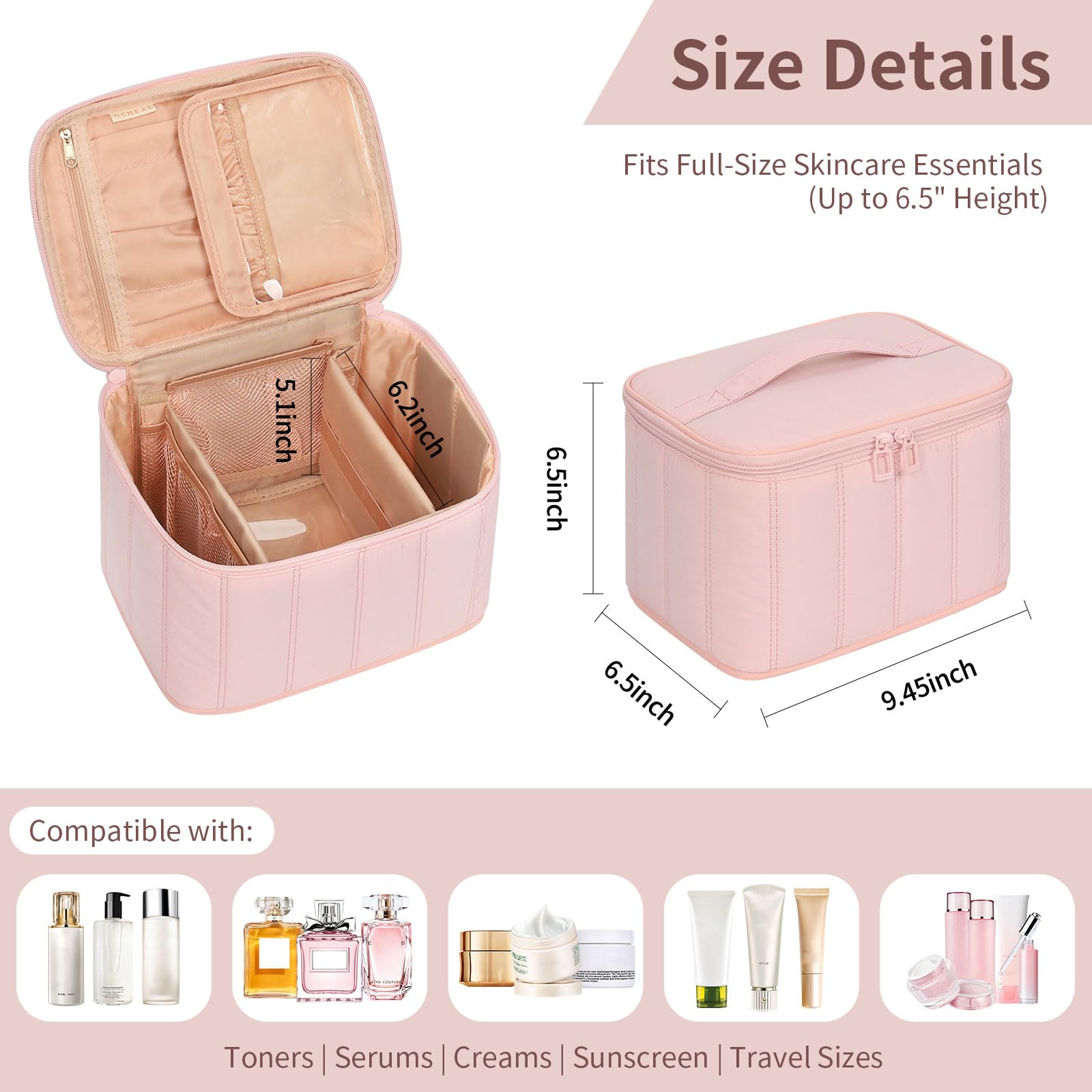 OCHEAL main compartment with small pockets for precise cosmetics separation
