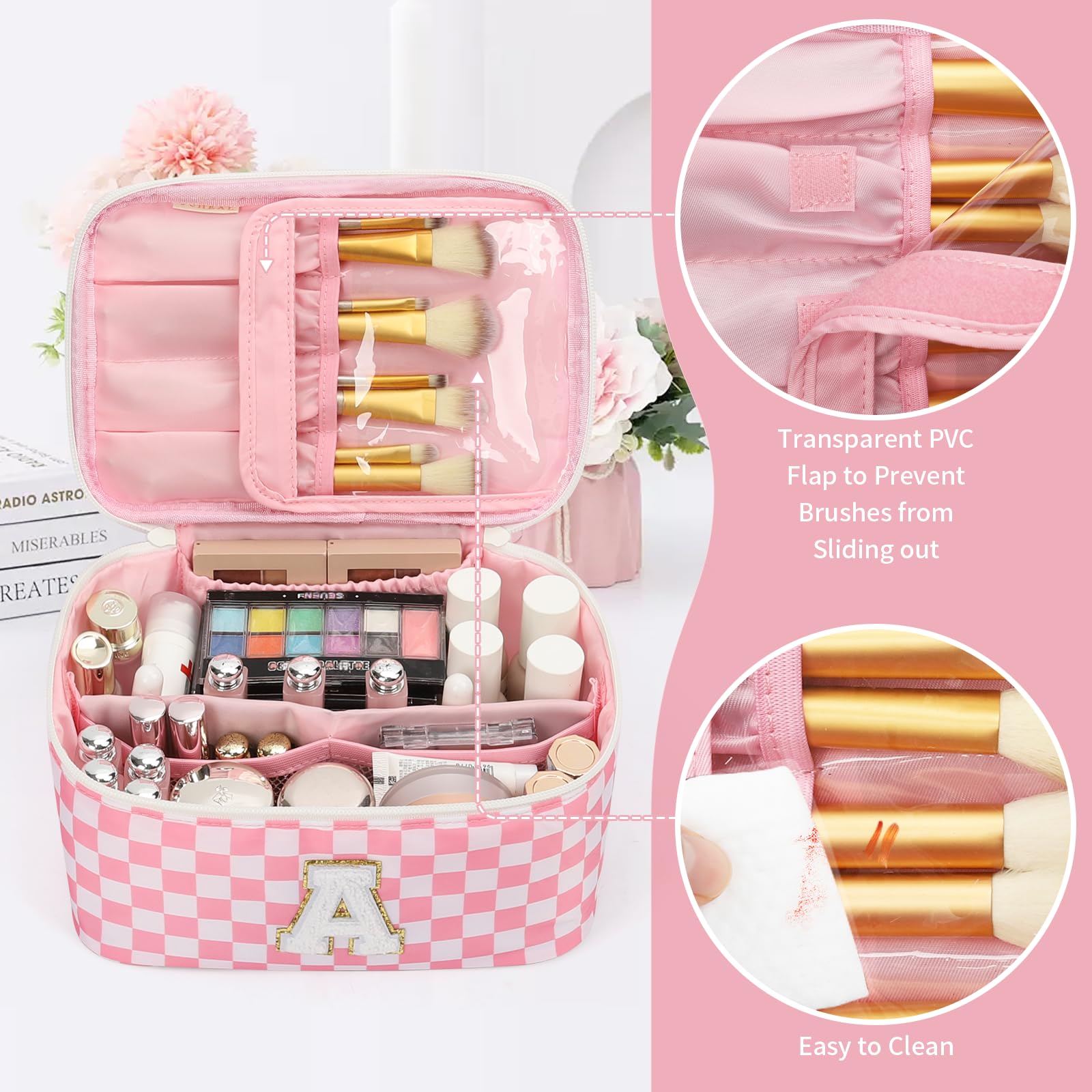 OCHEAL monogram makeup bag with brush holder showcases personalized gift option