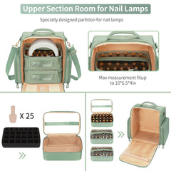 OCHEAL nail polish organizer open compartments showing customizable pockets for bottles and accessories