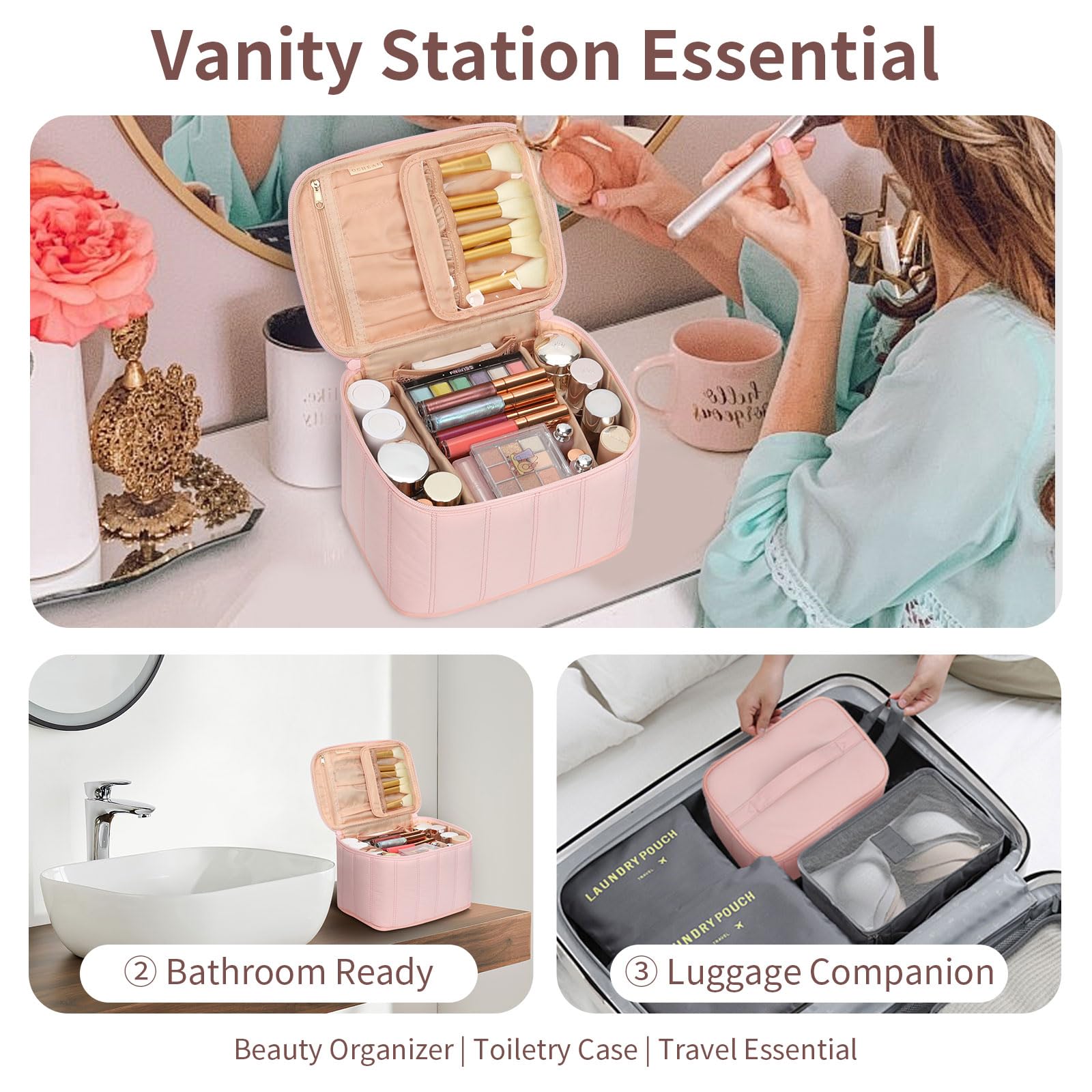 OCHEAL pink travel bag makes a thoughtful gift for on-the-go beauty routines