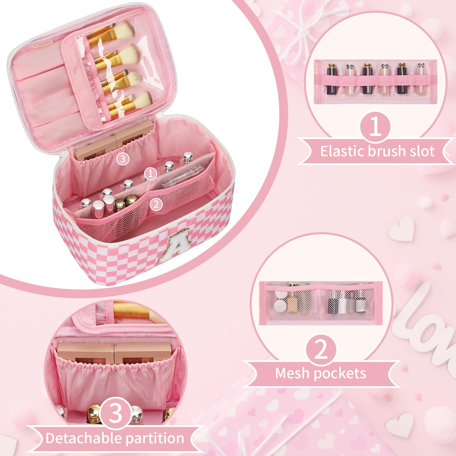 OCHEAL pink travel makeup case compact design for easy packing