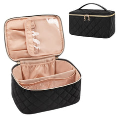 OCHEAL portable cosmetic bag with handle and divider for organized travel makeup storage.