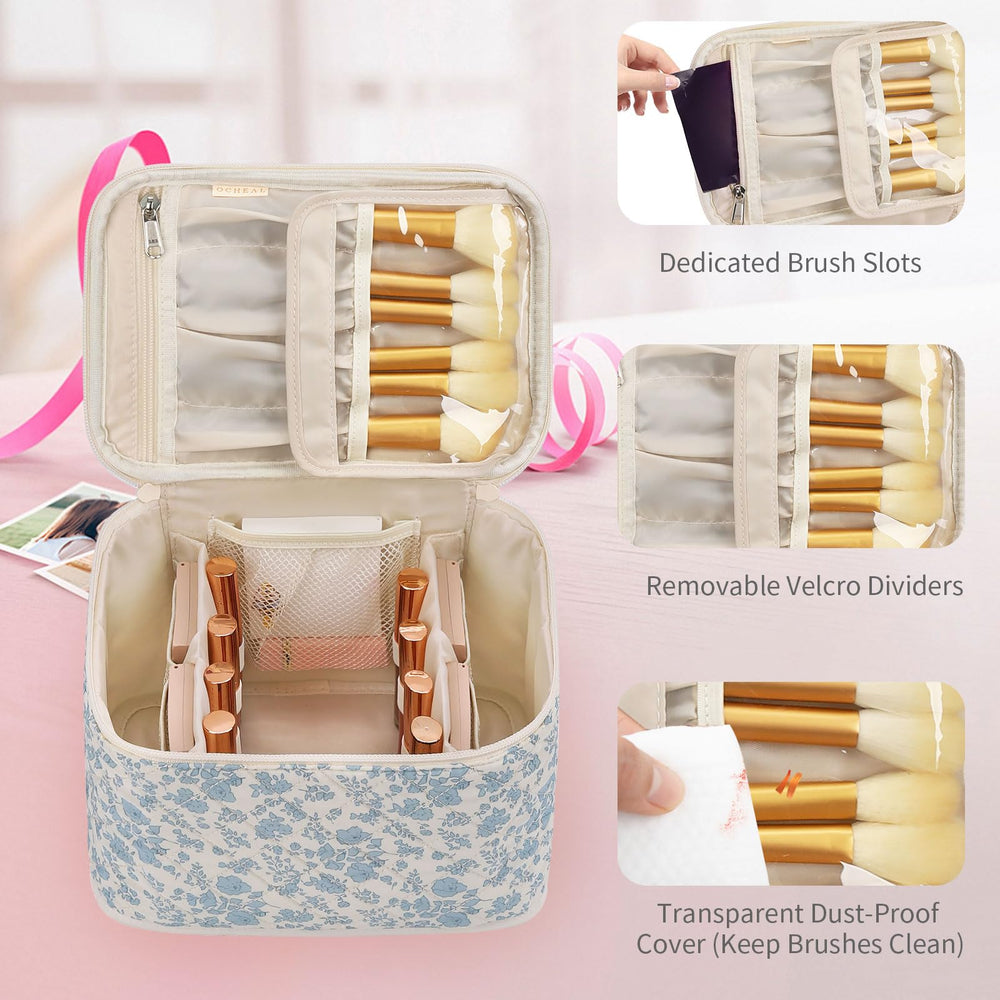 OCHEAL double-handle design makes carrying this blue floral bag convenient.