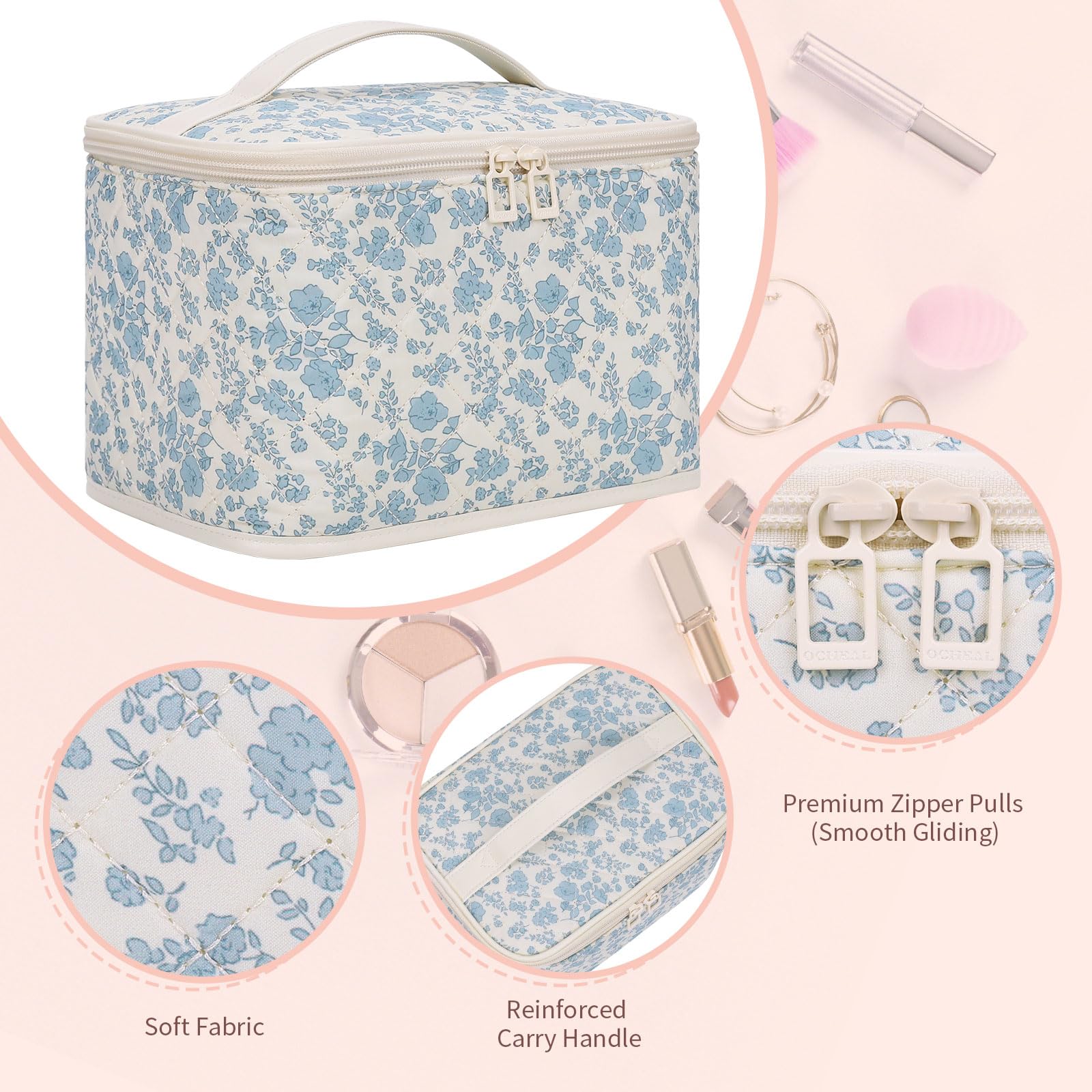 OCHEAL blue floral bag facial mask zone protects masks from dust and moisture.