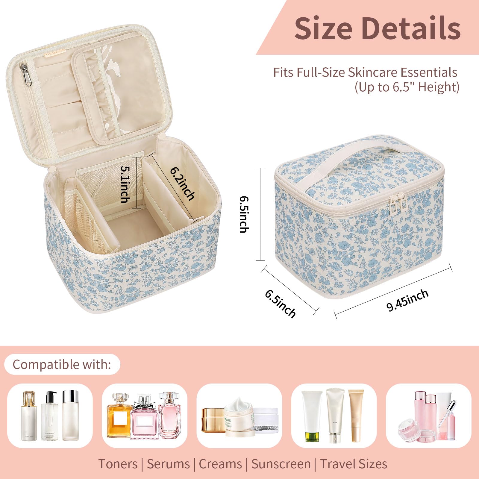 OCHEAL main section four pockets keeps lipstick and tools organized.
