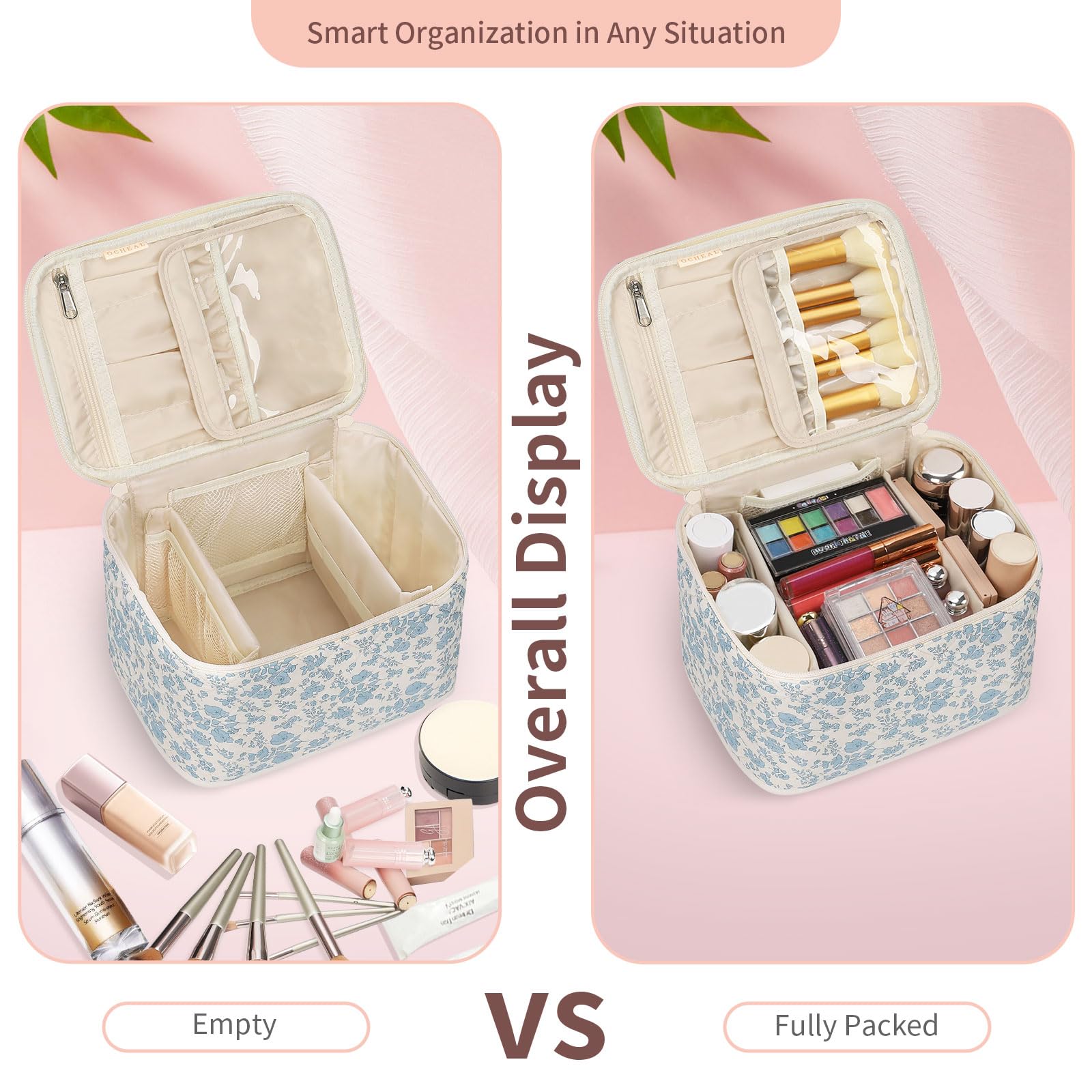 OCHEAL bag includes a mirror slot for quick touch-ups on the go.