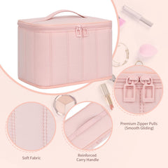 OCHEAL travel makeup bag pink standing view highlighting easy access