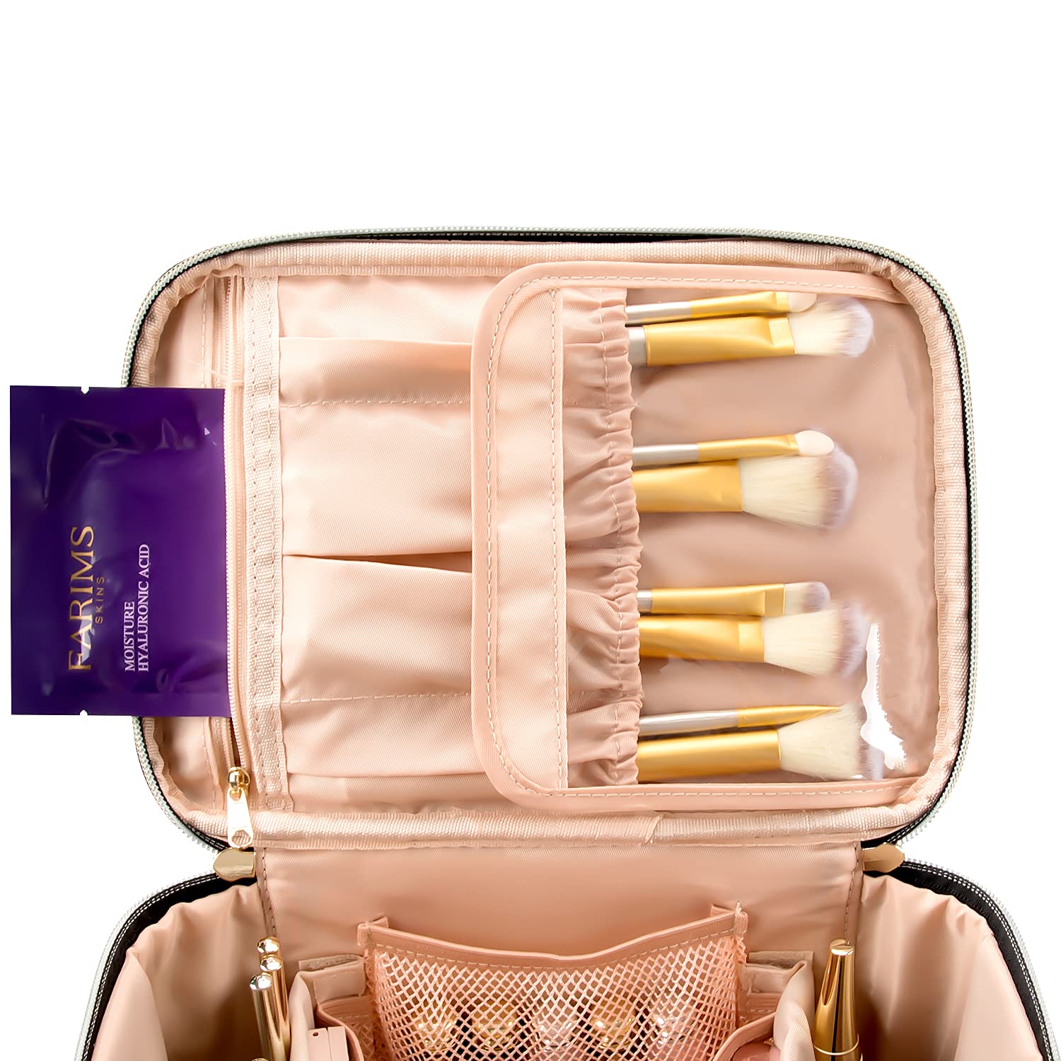 OCHEAL travel makeup bag side compartments for small items and tools.