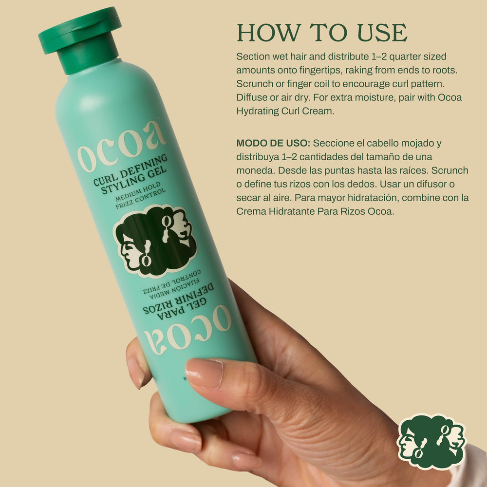 OCOA Beauty Curl Defining Styling Gel on hair strand demonstrates frizz control and moisture