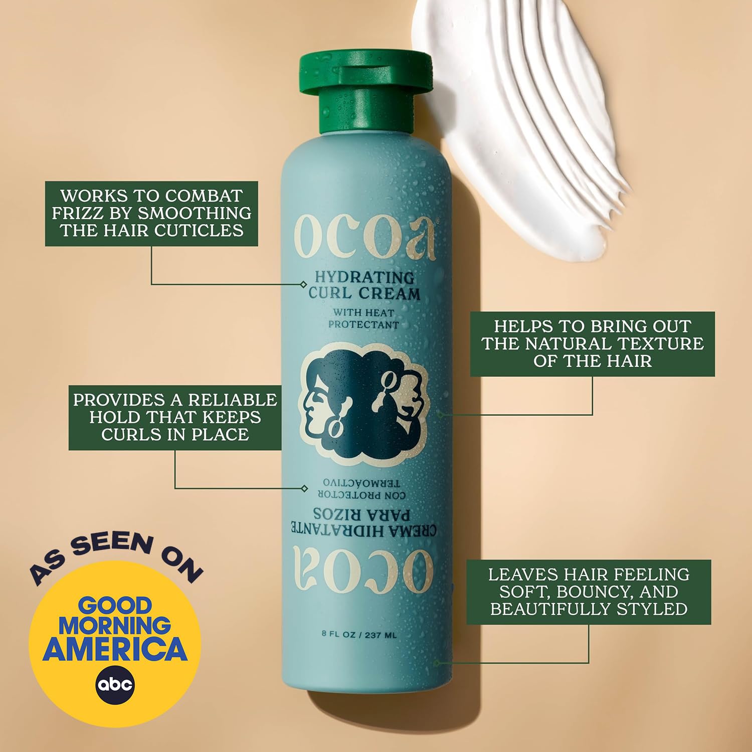 OCOA hibiscus flowers illustrate nourishing formula for hydrated, bouncy curls.