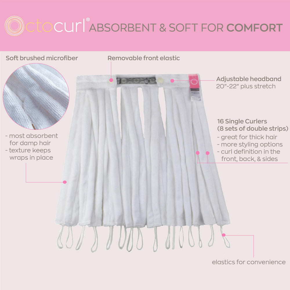 Octocurl heatless curls headband assembled image highlights 16 curlers for versatile styling.