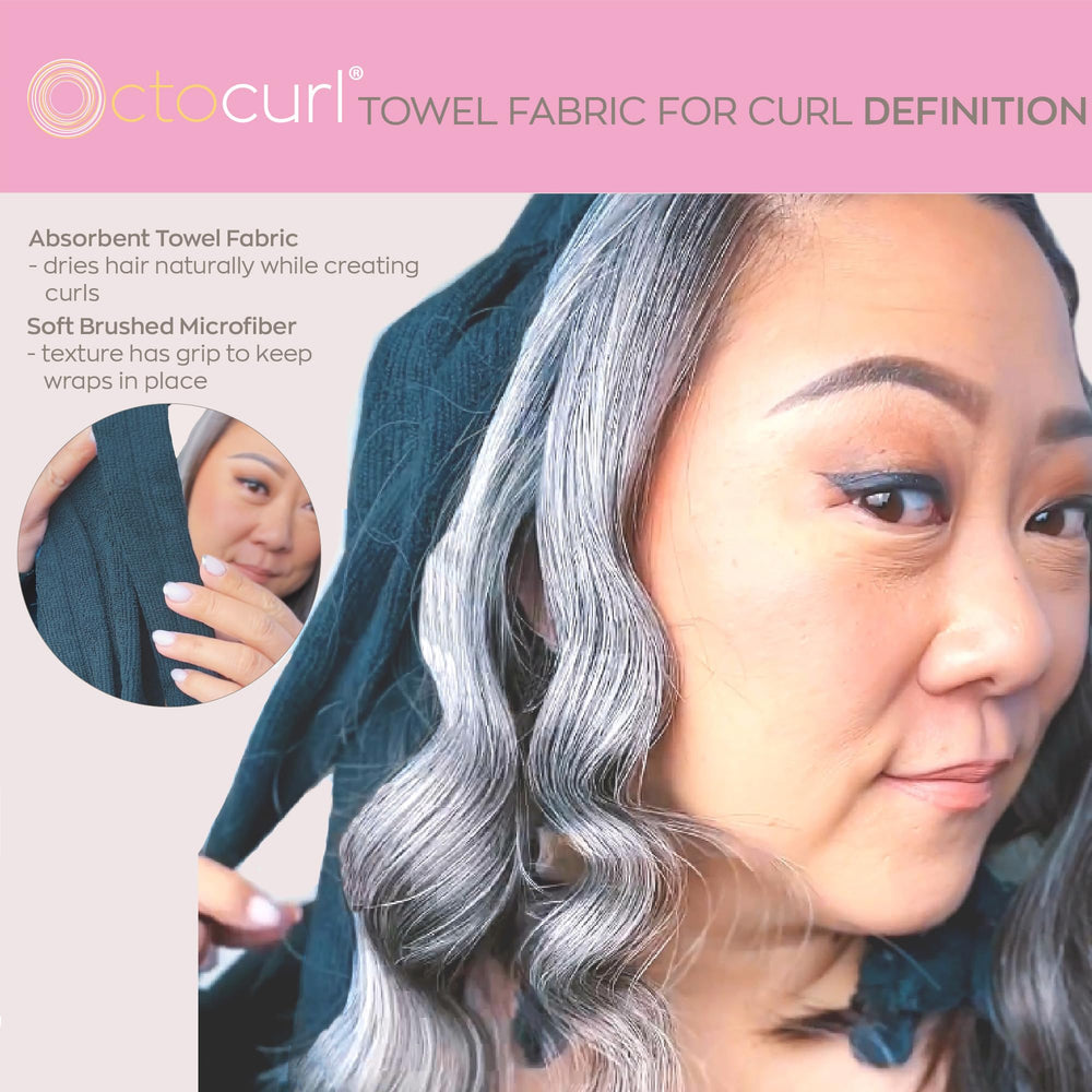 Octocurl headband in-use back view demonstrates easy overnight wear and comfort.