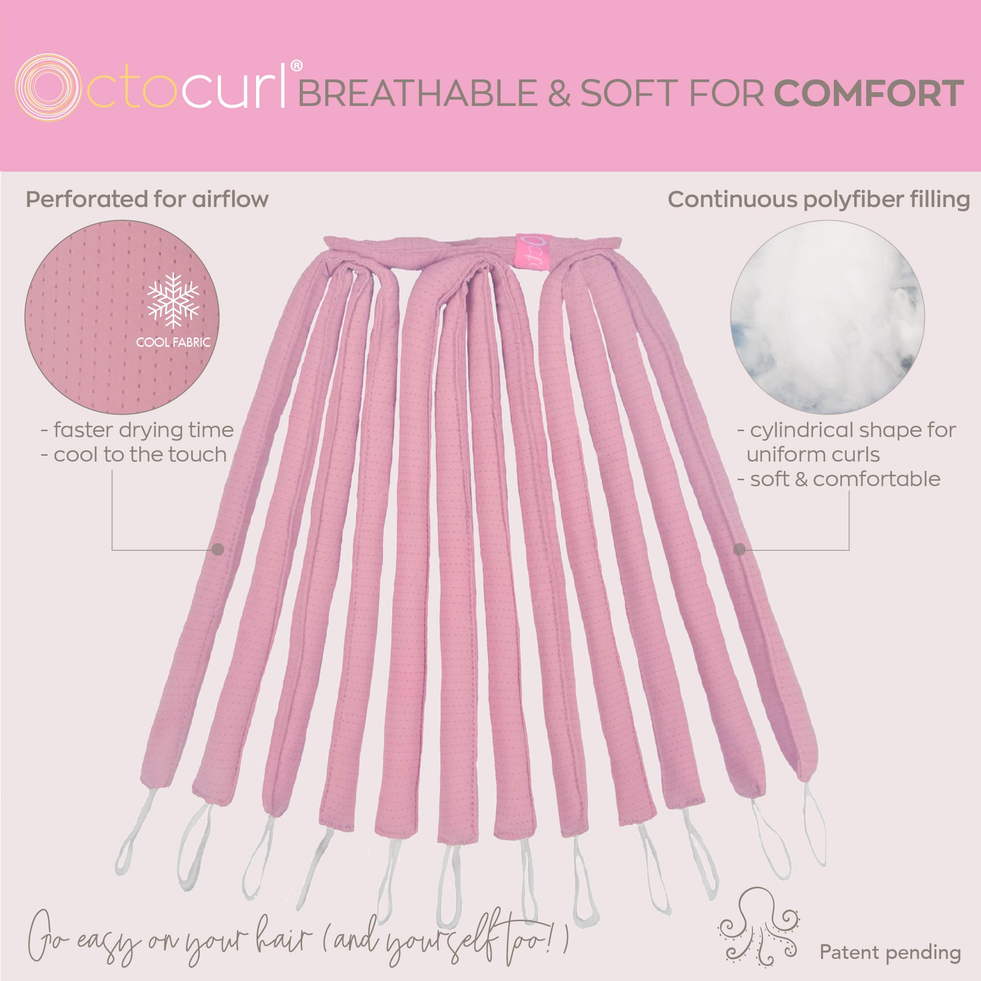 Octocurl No Headband heatless curler in-use side view demonstrates effortless day-to-night styling