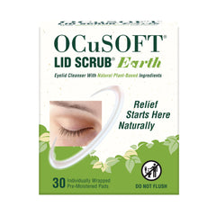 OCuSOFT Lid Scrub Earth pack of pre-moistened eyelid wipes for gentle cleansing.