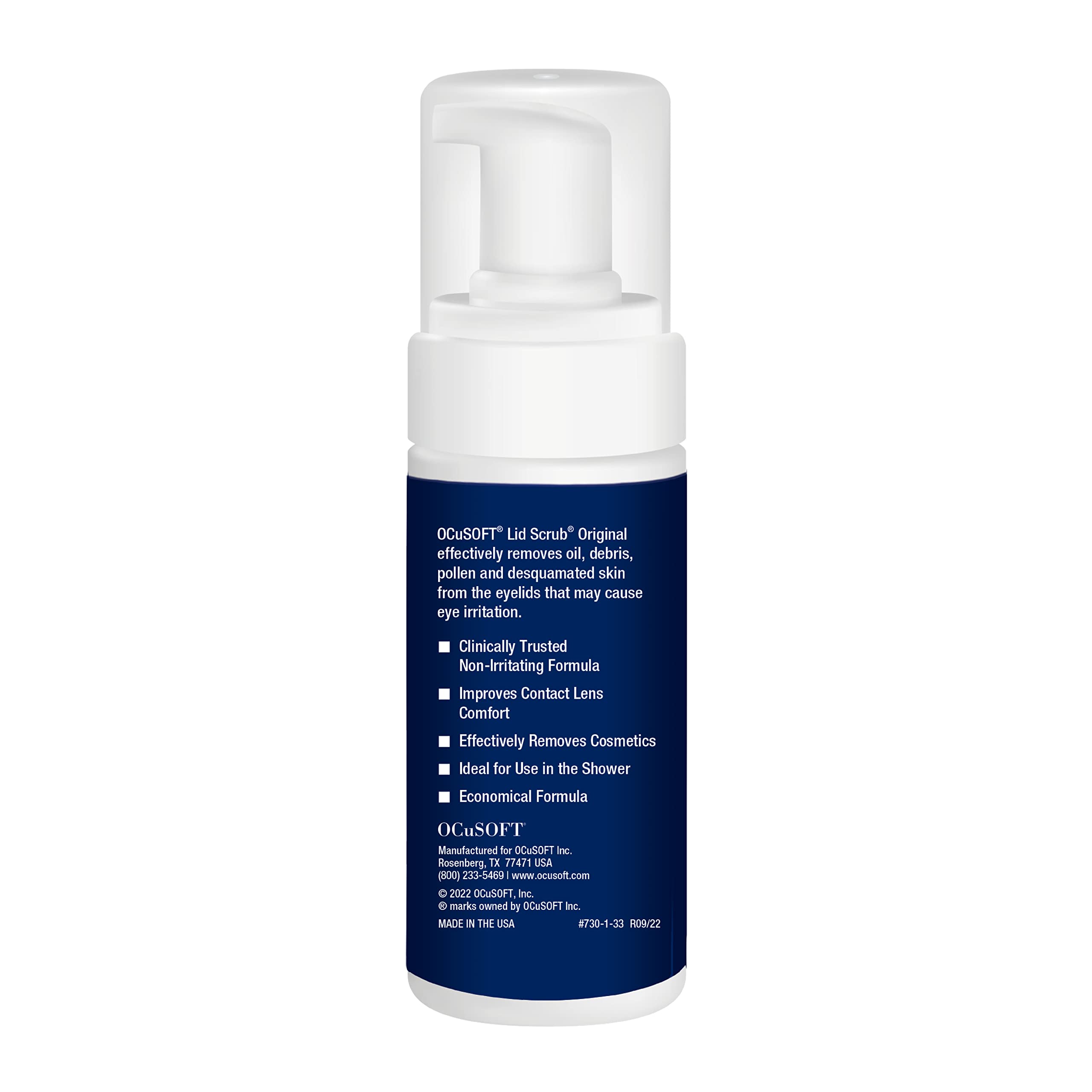 OCuSOFT Lid Scrub eyelash cleanse—removes oil and makeup while caring for delicate lashes.